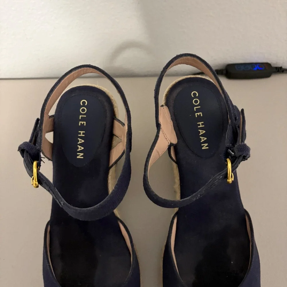Cole Haan Cloudfeel Navy Canvas Espadrille Wedge Sandals W29097 Womens 6B Preppy